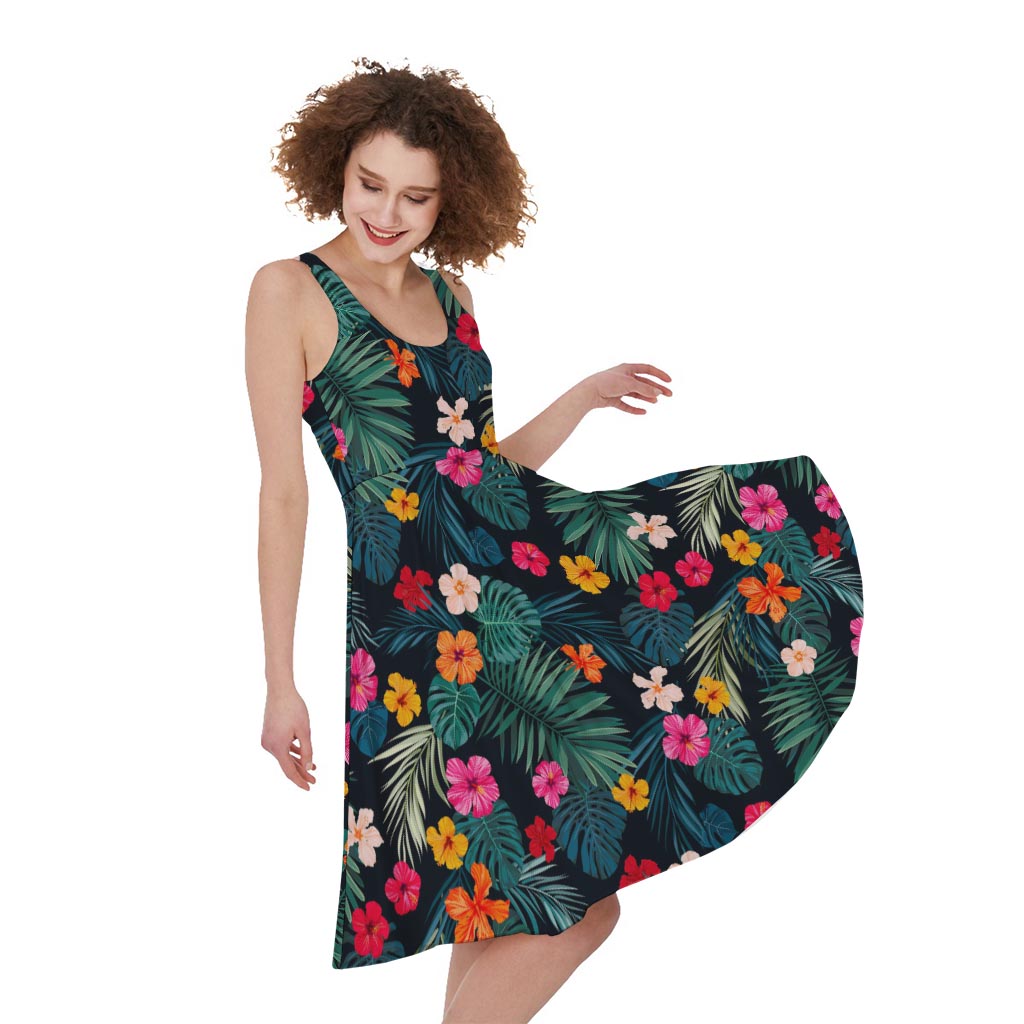 Tropical Flowers Hawaii Pattern Print Women's Sleeveless Dress