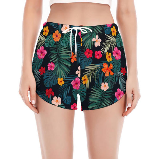 Tropical Flowers Hawaii Pattern Print Women's Split Running Shorts