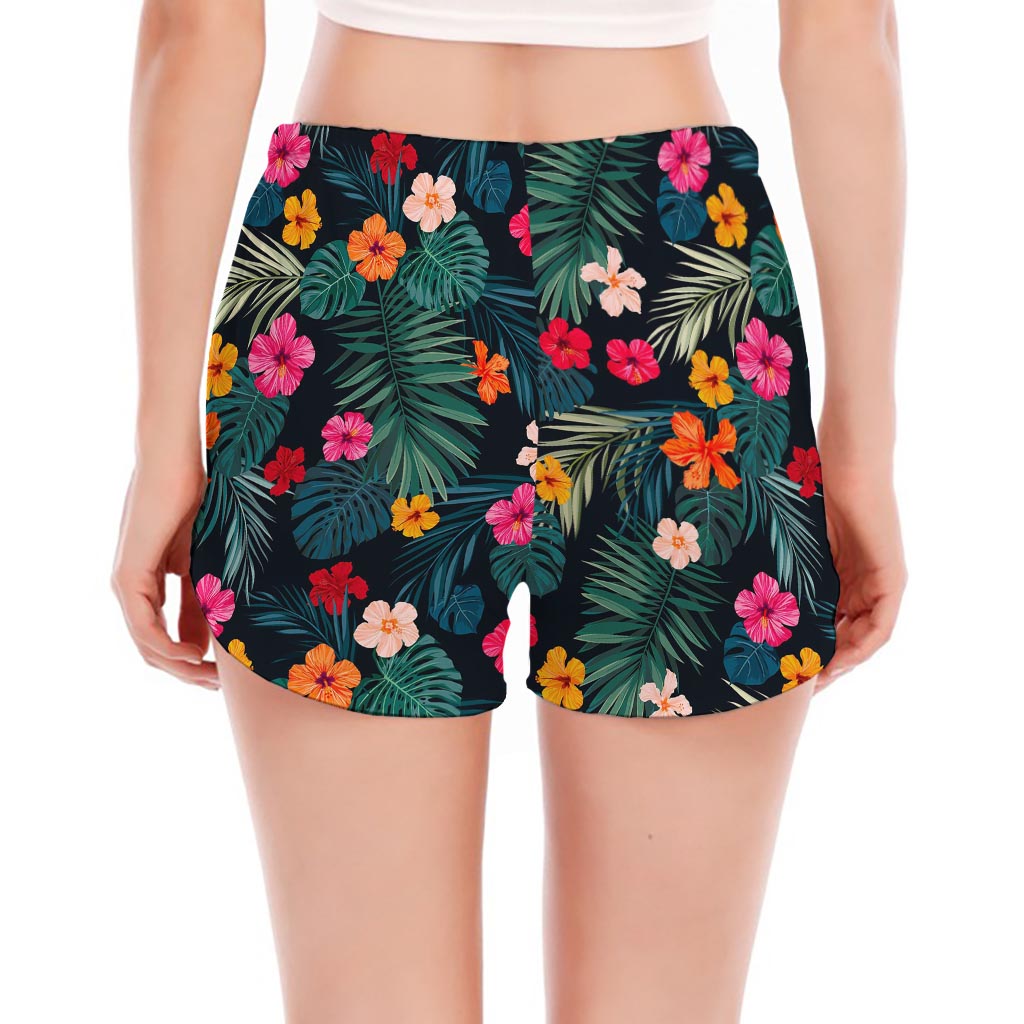 Tropical Flowers Hawaii Pattern Print Women's Split Running Shorts
