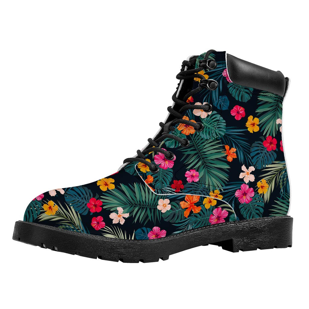 Tropical Flowers Hawaii Pattern Print Work Boots