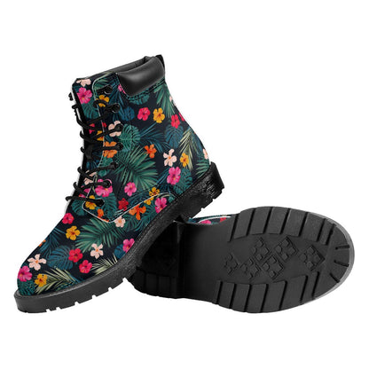 Tropical Flowers Hawaii Pattern Print Work Boots
