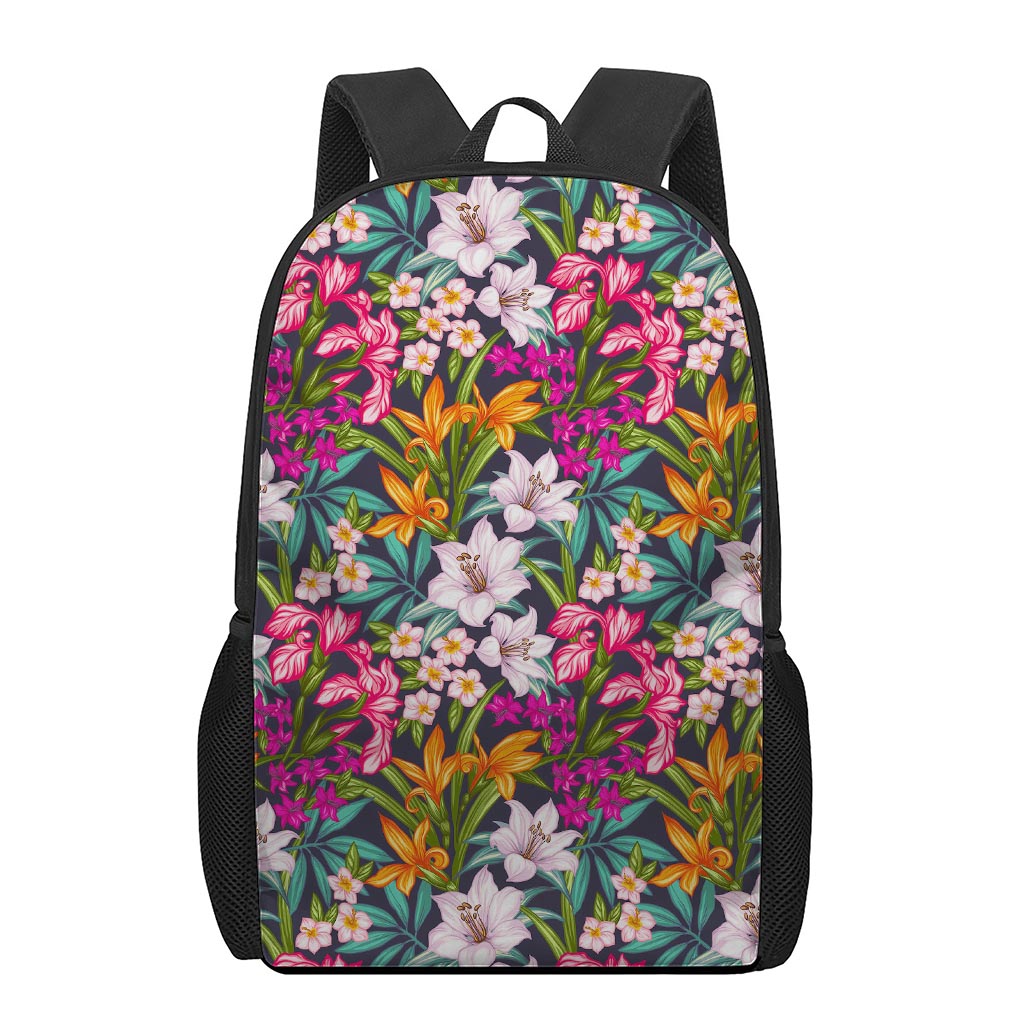 Tropical Flowers Pattern Print 17 Inch Backpack