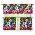 Tropical Flowers Pattern Print 3 Piece Kitchen Curtains
