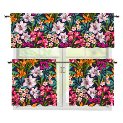 Tropical Flowers Pattern Print 3 Piece Kitchen Curtains