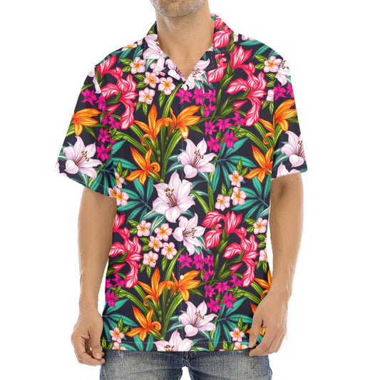 Tropical Flowers Pattern Print Aloha Shirt
