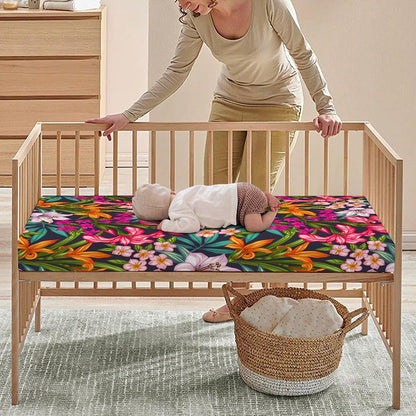 Tropical Flowers Pattern Print Baby Crib Sheet