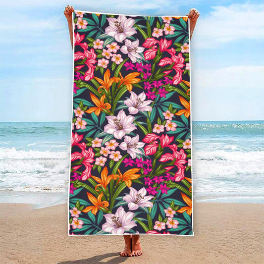 Tropical Flowers Pattern Print Beach Towel