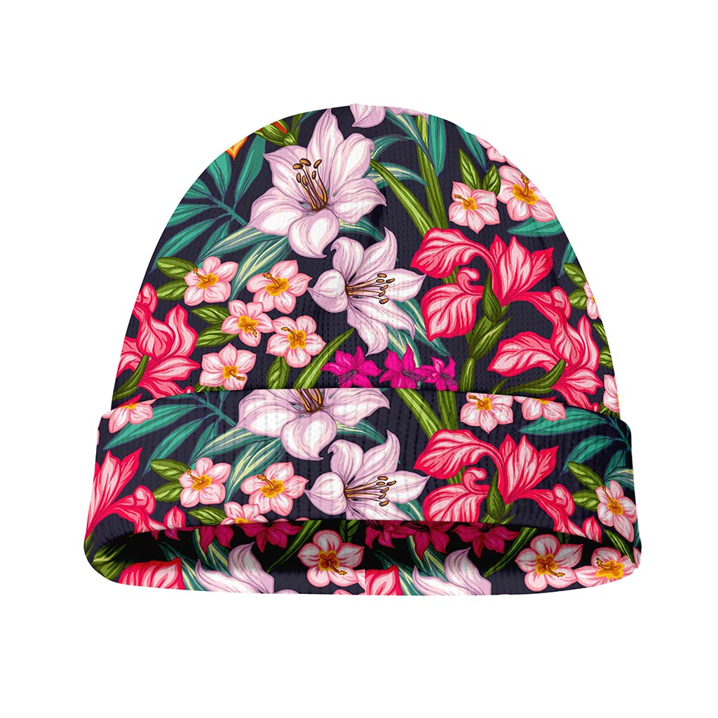 Tropical Flowers Pattern Print Beanie