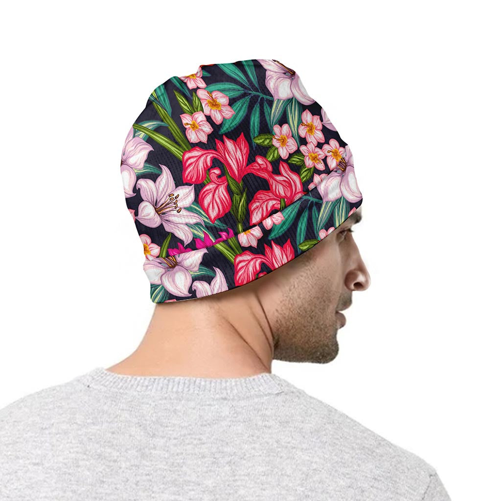 Tropical Flowers Pattern Print Beanie