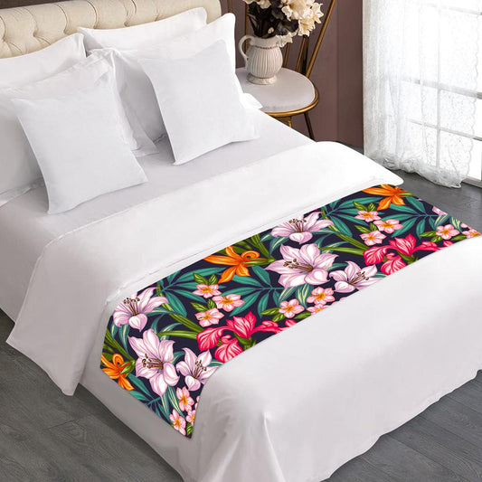 Tropical Flowers Pattern Print Bed Runner