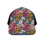 Tropical Flowers Pattern Print Black Mesh Trucker Cap