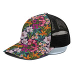 Tropical Flowers Pattern Print Black Mesh Trucker Cap