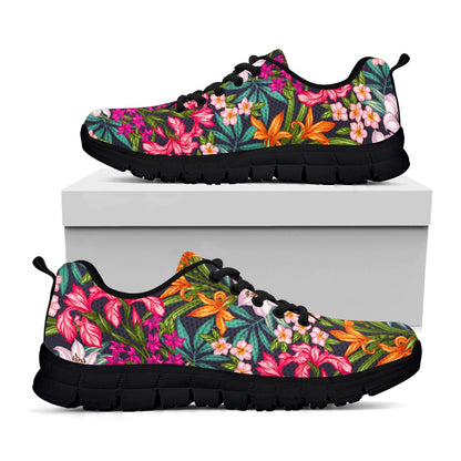 Tropical Flowers Pattern Print Black Running Shoes