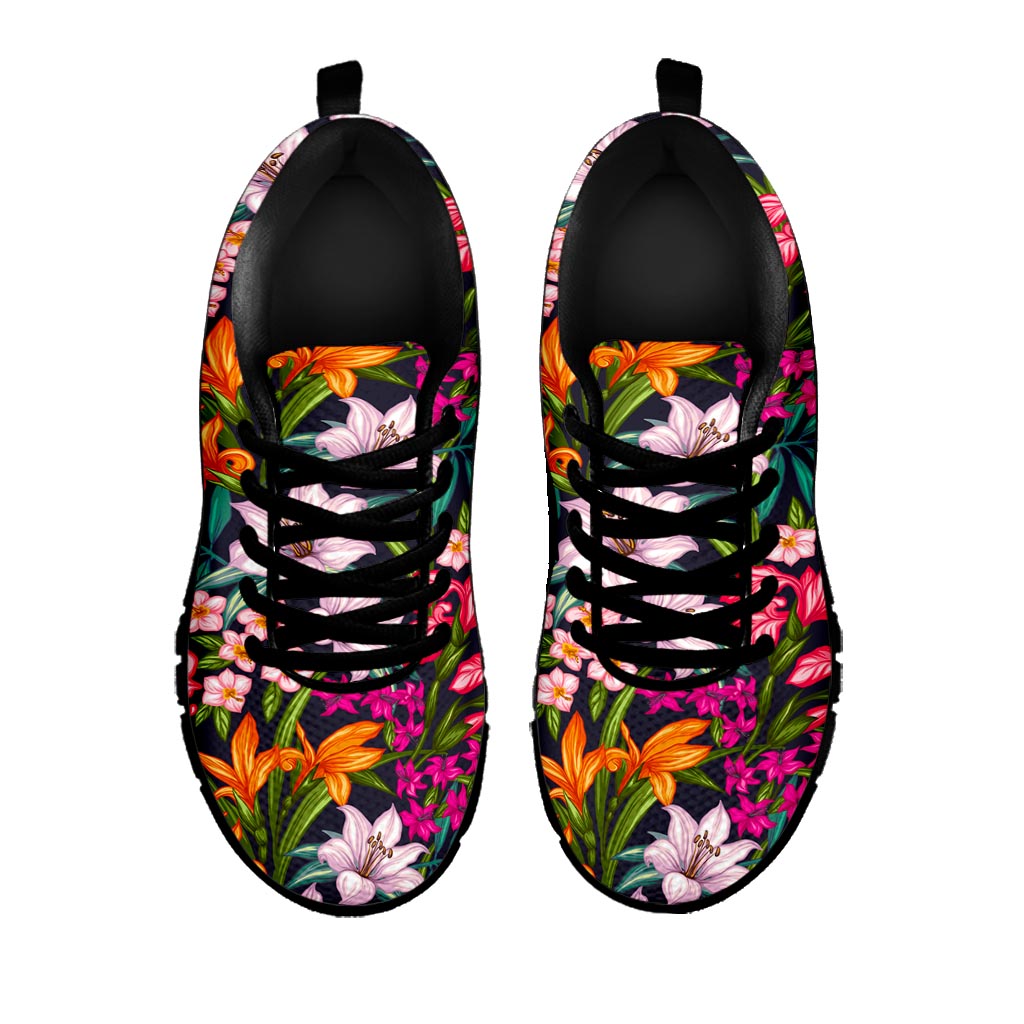 Tropical Flowers Pattern Print Black Running Shoes
