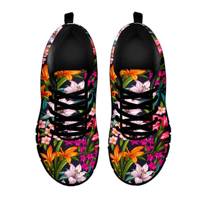 Tropical Flowers Pattern Print Black Running Shoes