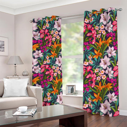 Tropical Flowers Pattern Print Blackout Grommet Curtains