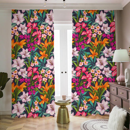 Tropical Flowers Pattern Print Blackout Pencil Pleat Curtains