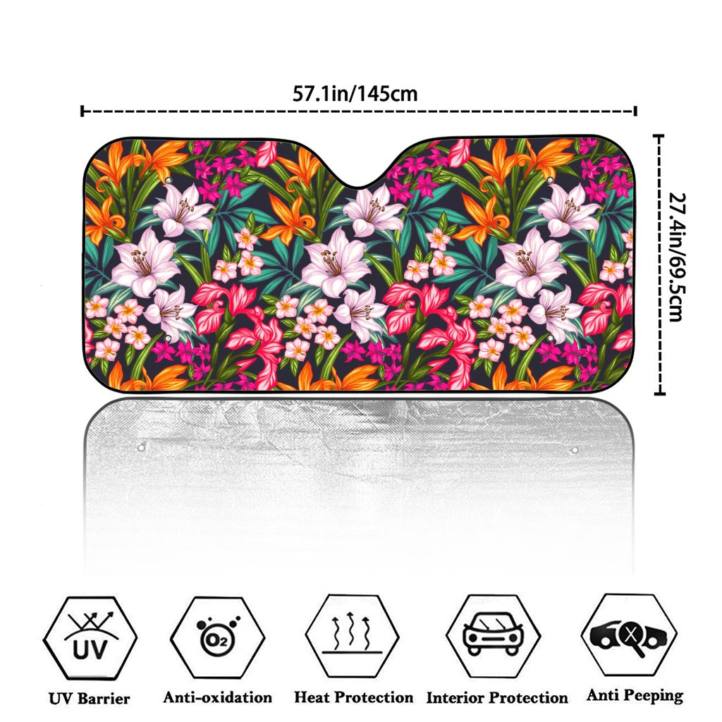 Tropical Flowers Pattern Print Car Windshield Sun Shade