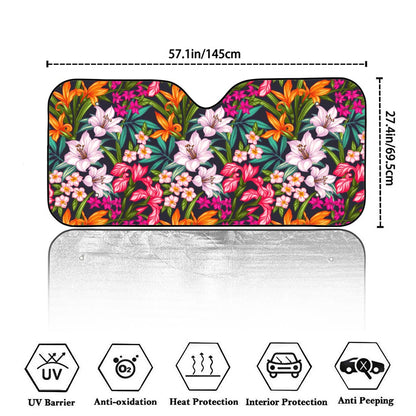 Tropical Flowers Pattern Print Car Windshield Sun Shade