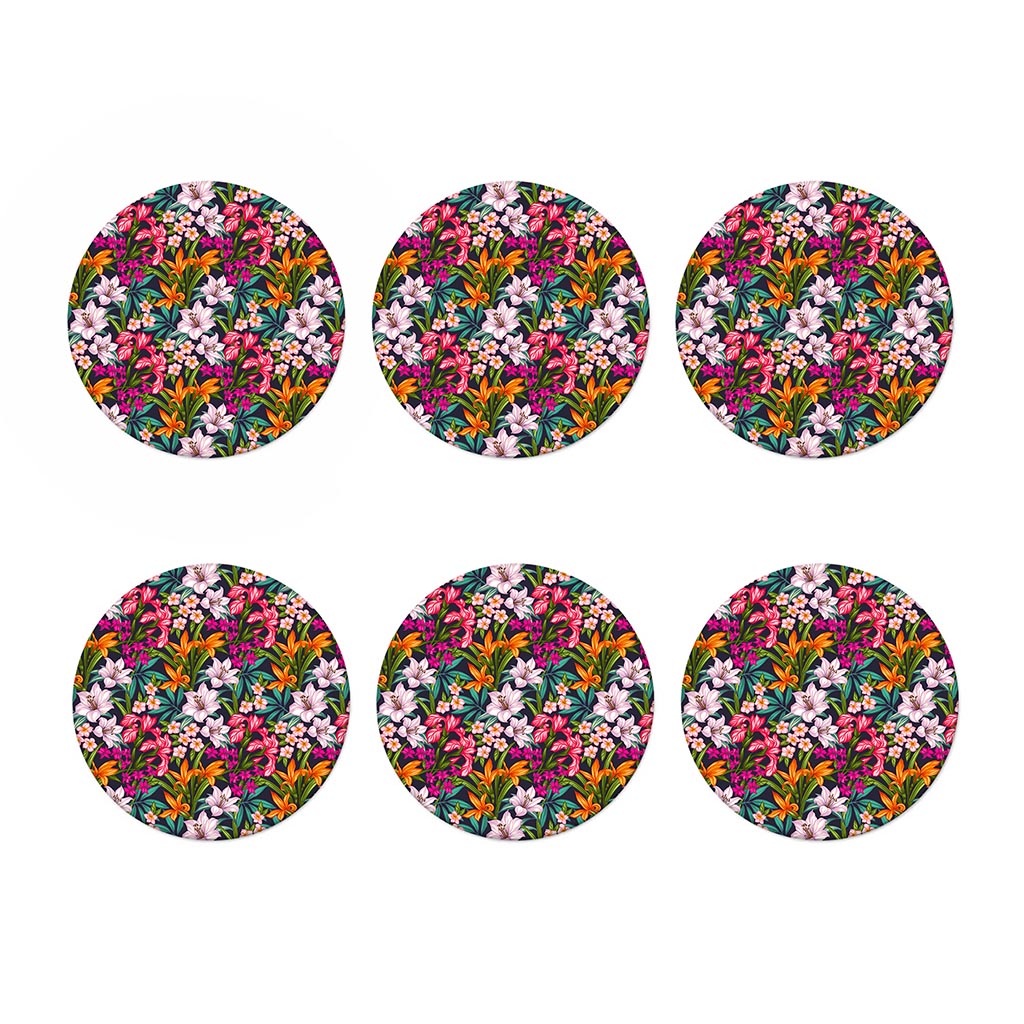 Tropical Flowers Pattern Print Coaster Set