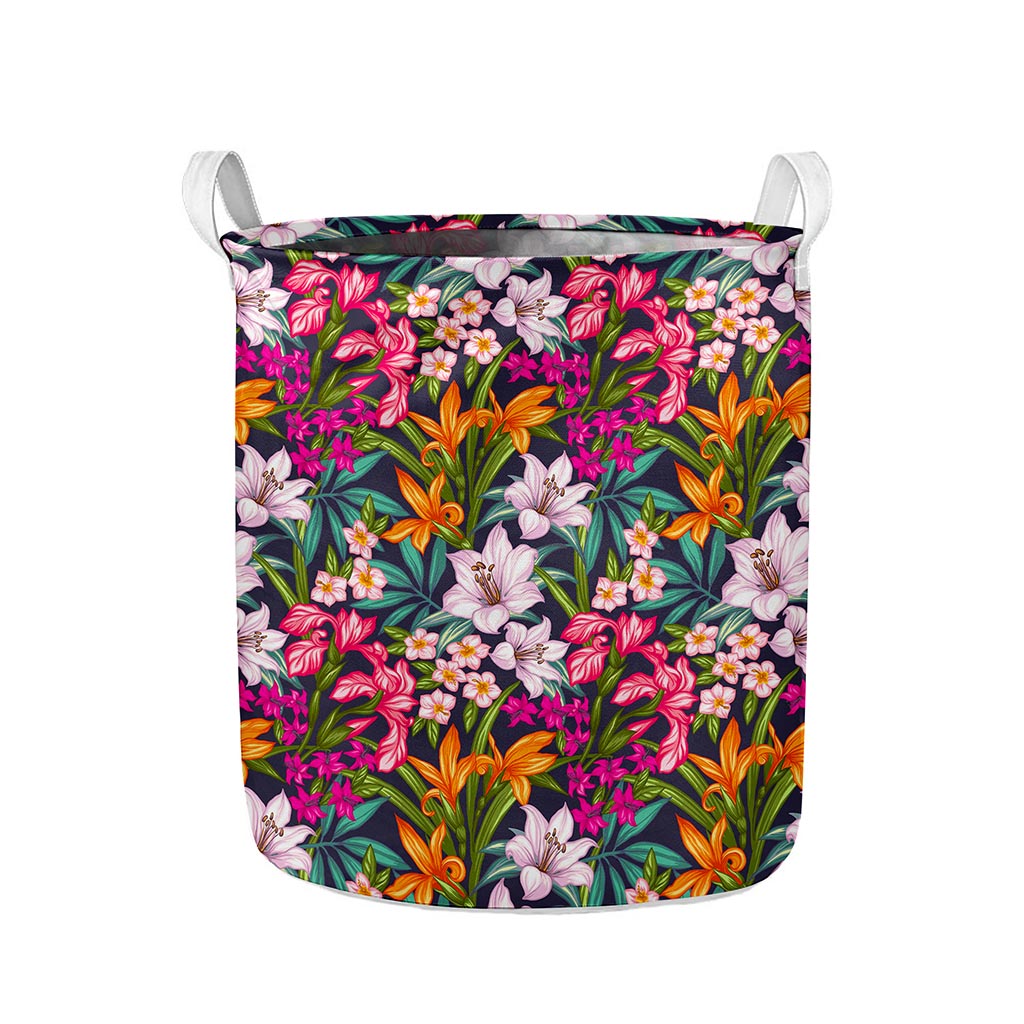 Tropical Flowers Pattern Print Collapsible Laundry Basket
