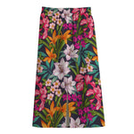 Tropical Flowers Pattern Print Cotton Front Slit Maxi Skirt