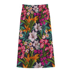 Tropical Flowers Pattern Print Cotton Front Slit Maxi Skirt
