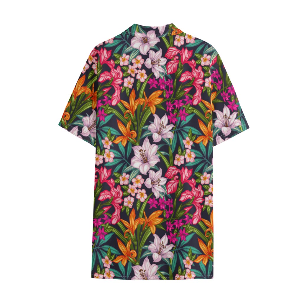 Tropical Flowers Pattern Print Cotton Hawaiian Shirt