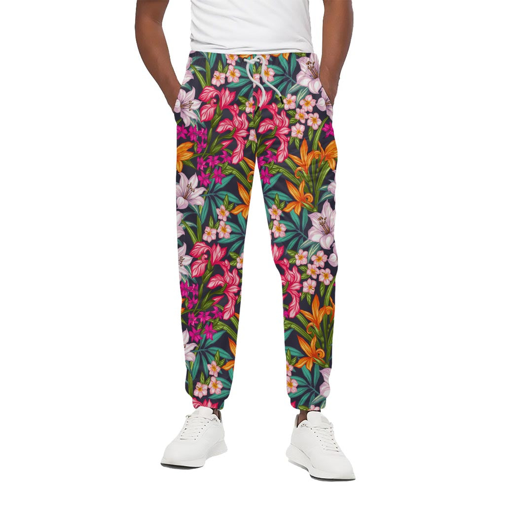 Tropical Flowers Pattern Print Cotton Pants