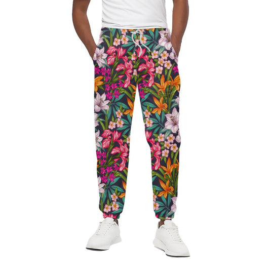 Tropical Flowers Pattern Print Cotton Pants