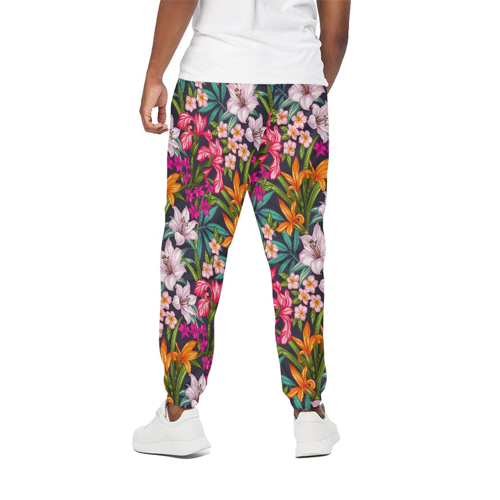 Tropical Flowers Pattern Print Cotton Pants