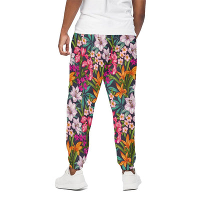 Tropical Flowers Pattern Print Cotton Pants