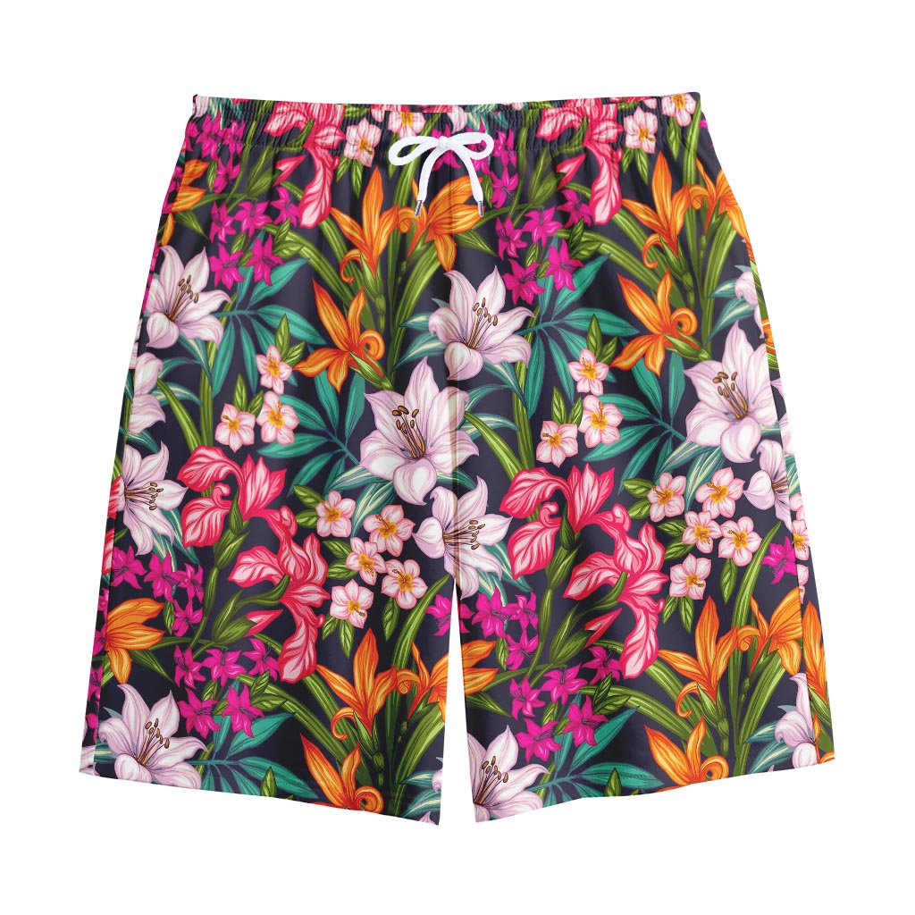Tropical Flowers Pattern Print Cotton Shorts