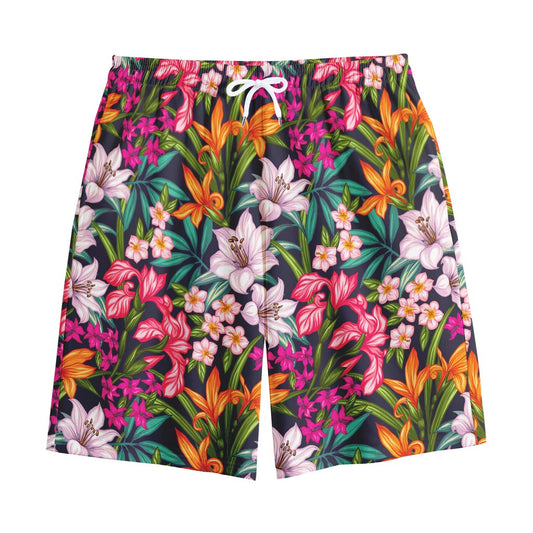 Tropical Flowers Pattern Print Cotton Shorts