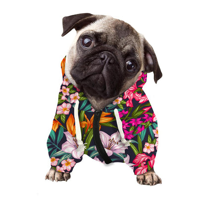 Tropical Flowers Pattern Print Dog Zip Up Hoodie
