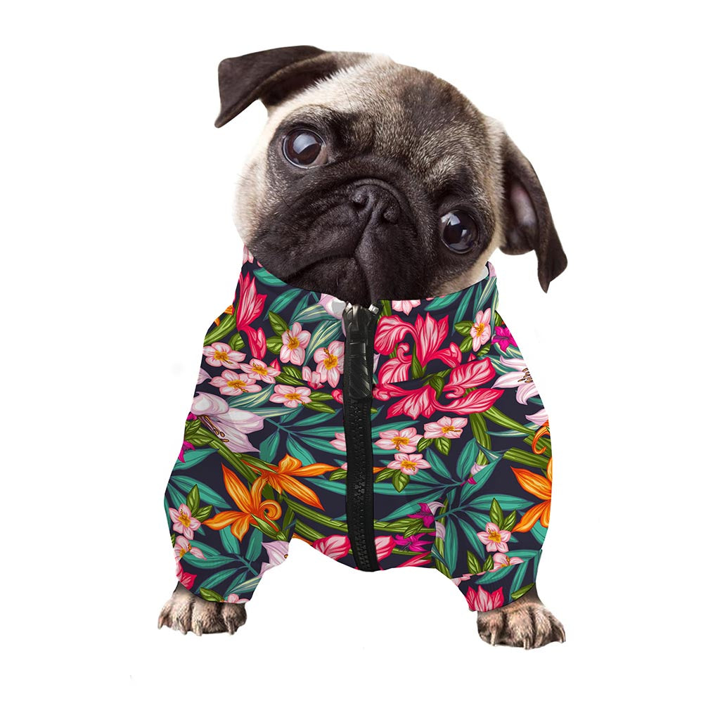 Tropical Flowers Pattern Print Dog Zip Up Jacket