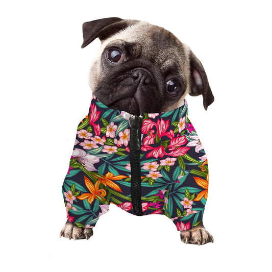 Tropical Flowers Pattern Print Dog Zip Up Jacket