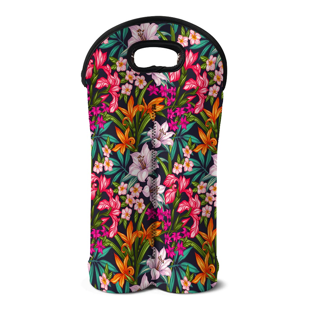 Tropical Flowers Pattern Print Double Neoprene Wine Tote