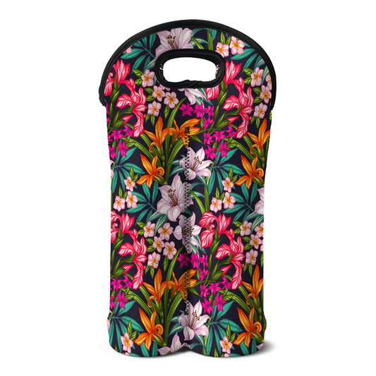 Tropical Flowers Pattern Print Double Neoprene Wine Tote