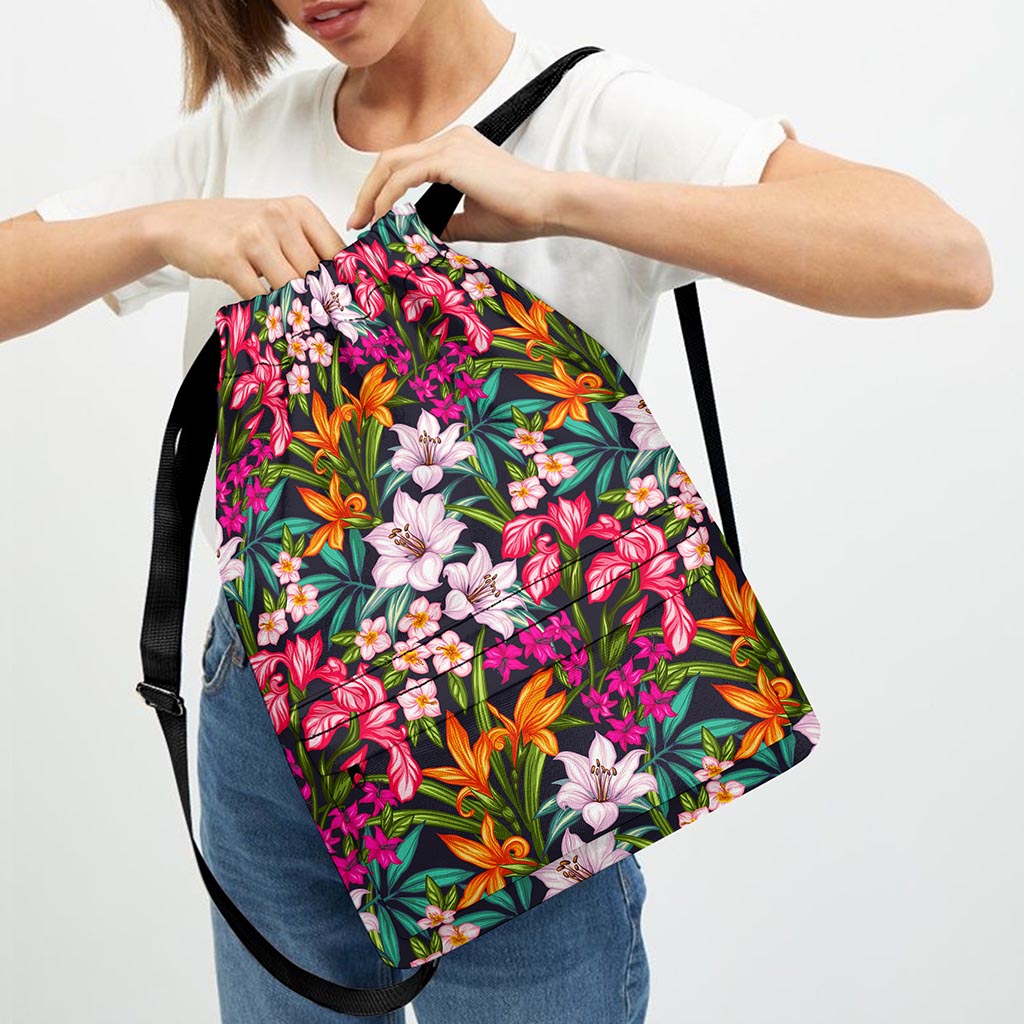 Tropical Flowers Pattern Print Drawstring Backpack
