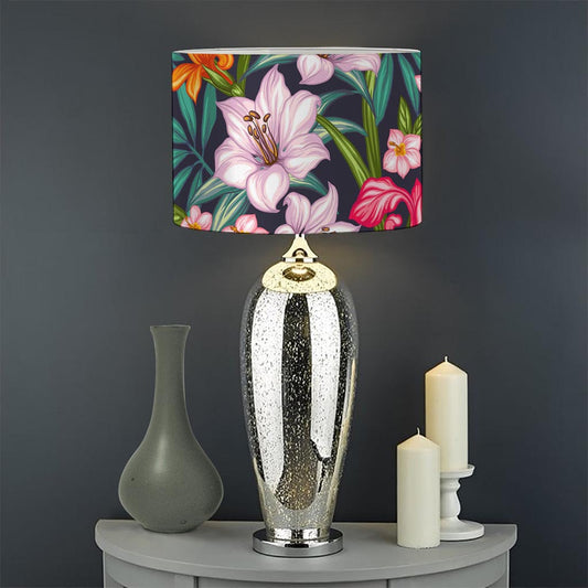 Tropical Flowers Pattern Print Drum Lamp Shade