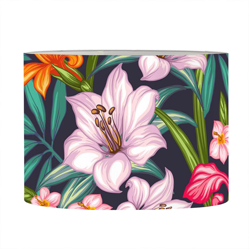 Tropical Flowers Pattern Print Drum Lamp Shade