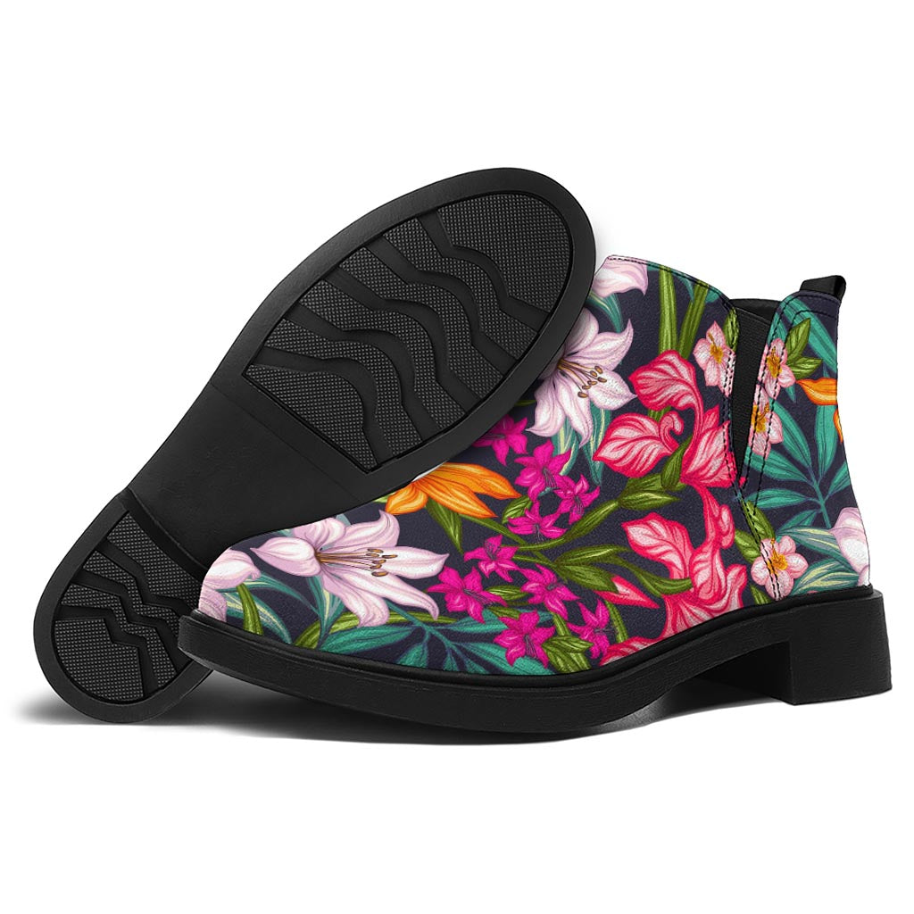Tropical Flowers Pattern Print Flat Ankle Boots