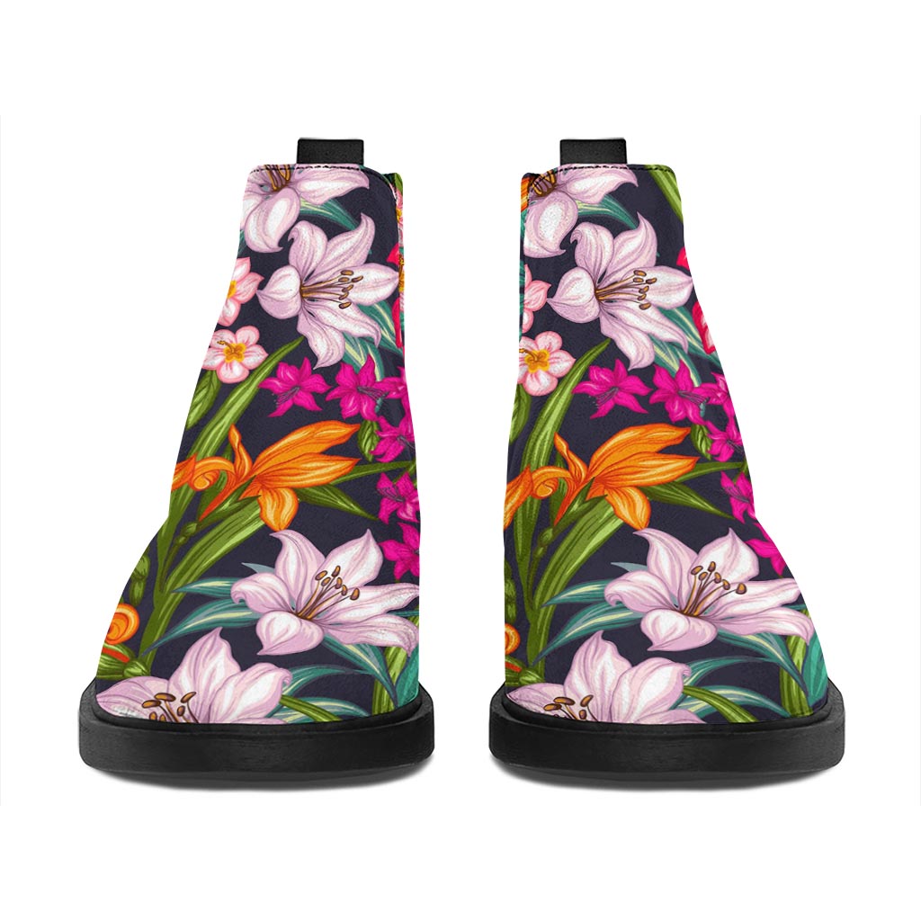 Tropical Flowers Pattern Print Flat Ankle Boots