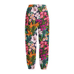Tropical Flowers Pattern Print Fleece Lined Knit Pants