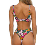 Tropical Flowers Pattern Print Front Bow Tie Bikini