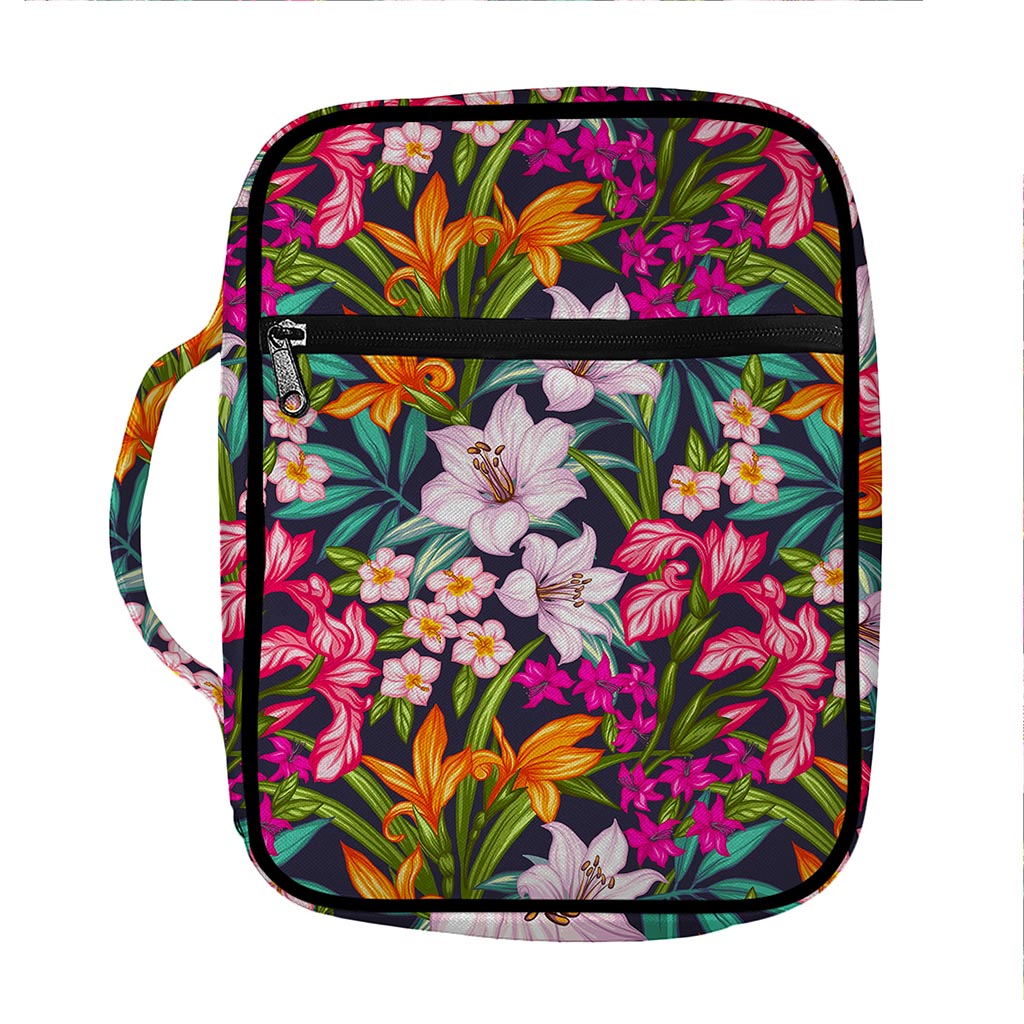 Tropical Flowers Pattern Print Front Pocket Bible Bag