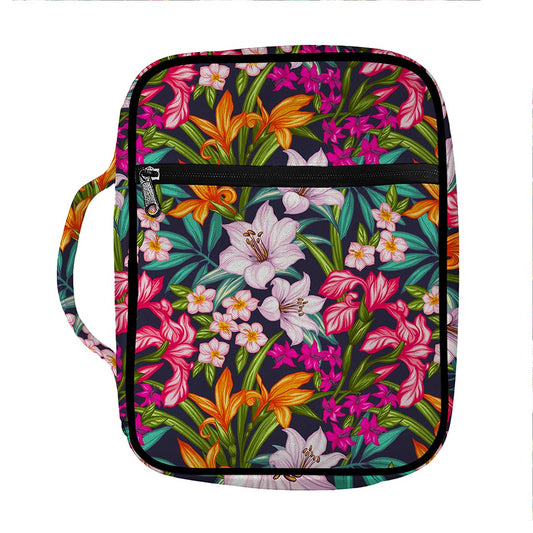 Tropical Flowers Pattern Print Front Pocket Bible Bag