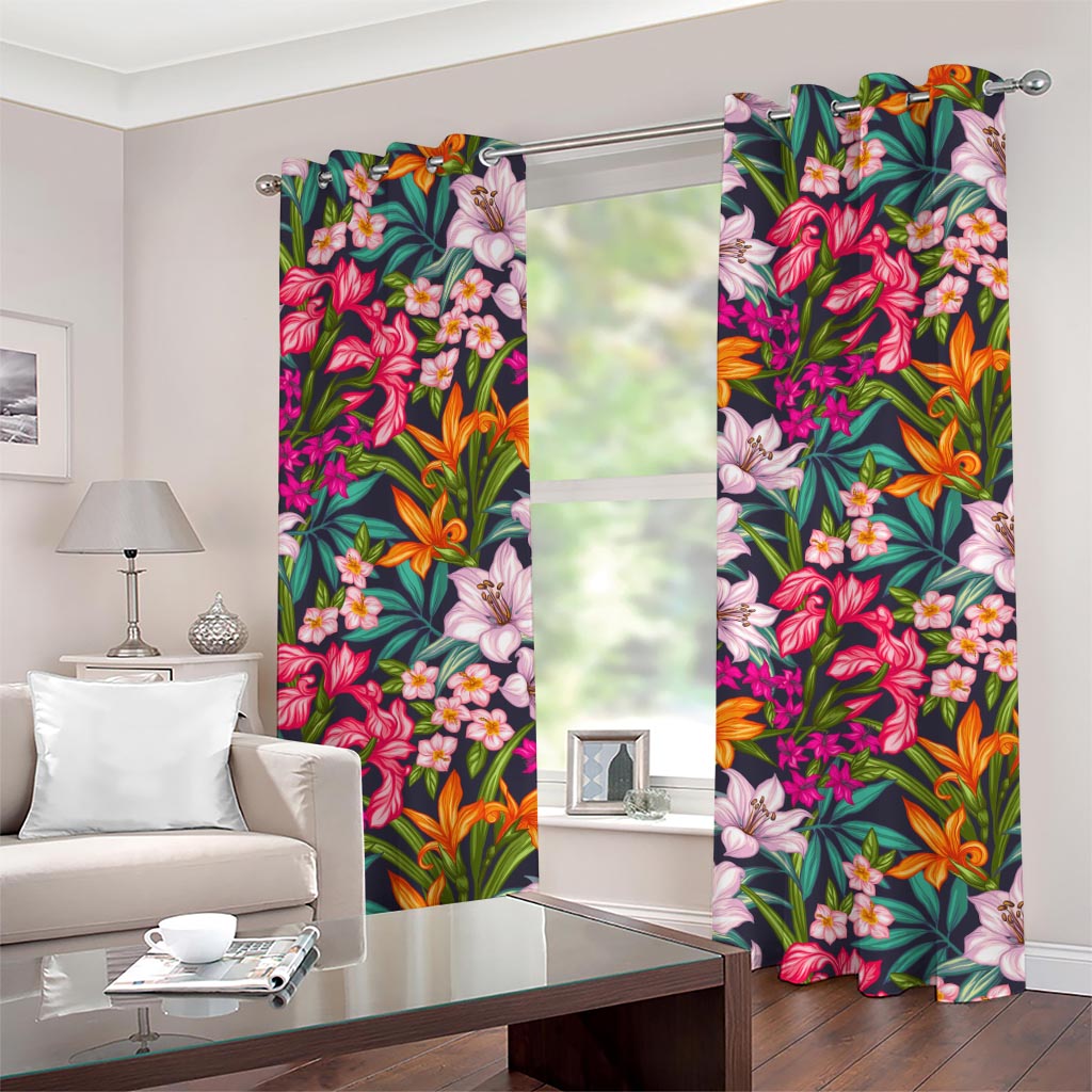 Tropical Flowers Pattern Print Grommet Curtains