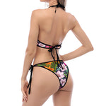 Tropical Flowers Pattern Print Halter Scoop Tie Side Bikini